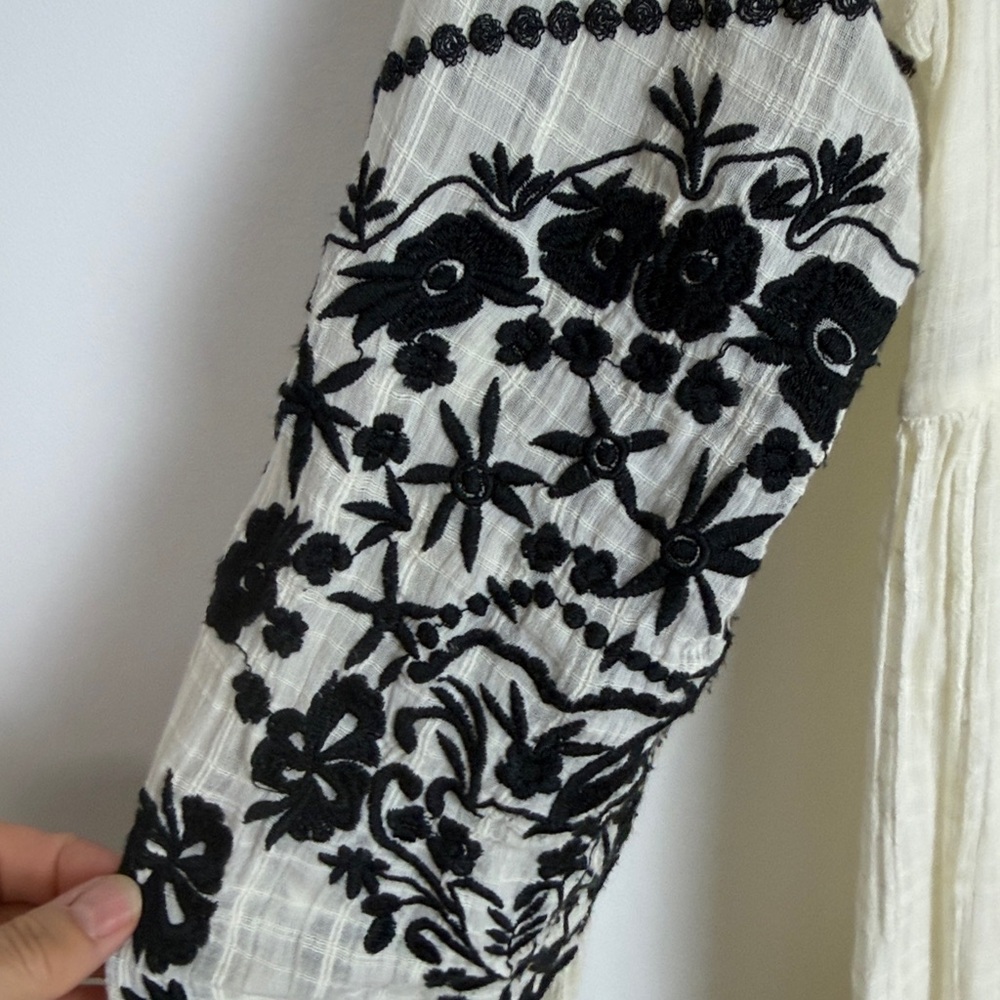 Free People emerald city shift dress Cream Black Long Sleeve Dress size medium - Picture 7 of 10